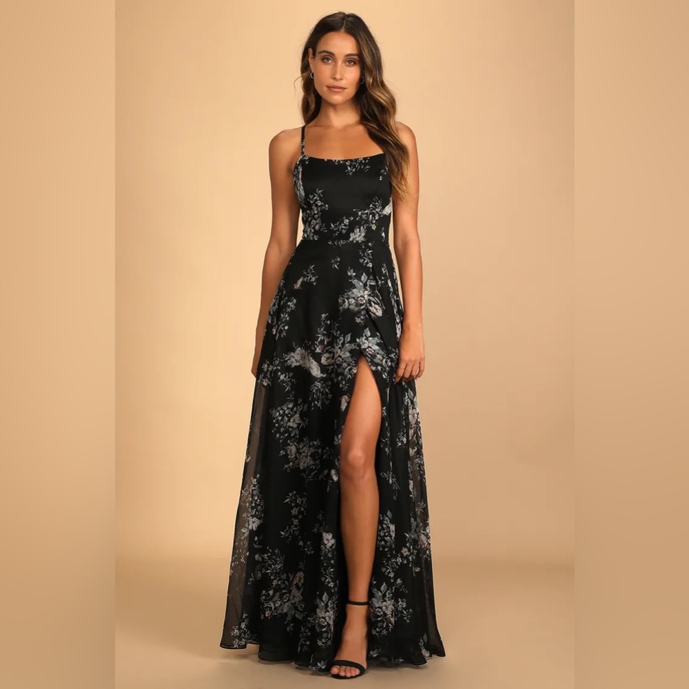 Mood of the Night Black Floral Print Maxi Dress by LuLu’s - LIKE NEW